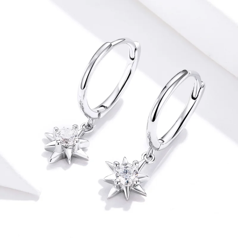 (image for) Pandora Style Silver Star Dangle Earrings - SCE759 - View 2