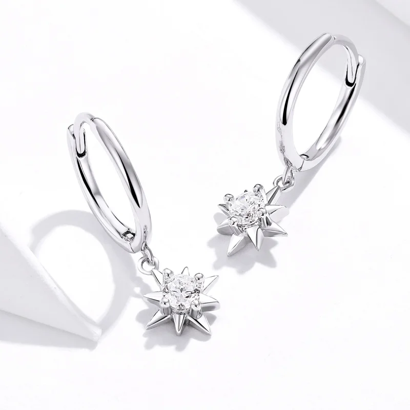 (image for) Pandora Style Silver Star Dangle Earrings - SCE759 - View 4