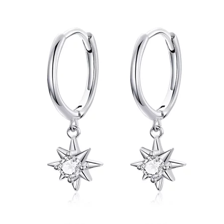 Pandora Style Silver Star Dangle Earrings - SCE759