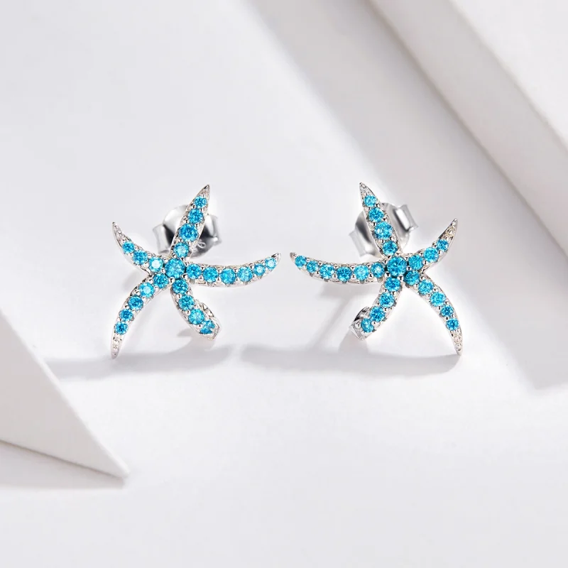 (image for) Pandora Style Silver Starfish Stud Earrings - BSE136 - View 4
