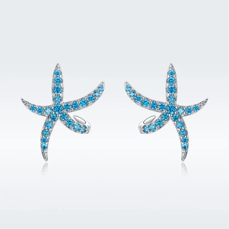 (image for) Pandora Style Silver Starfish Stud Earrings - BSE136 - View 6