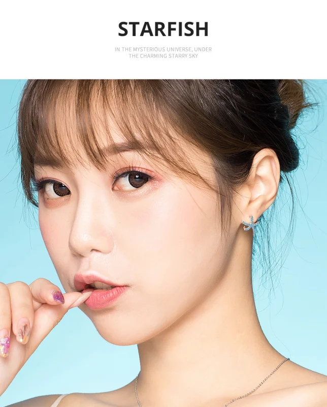 (image for) Pandora Style Silver Starfish Stud Earrings - BSE136 - View 7