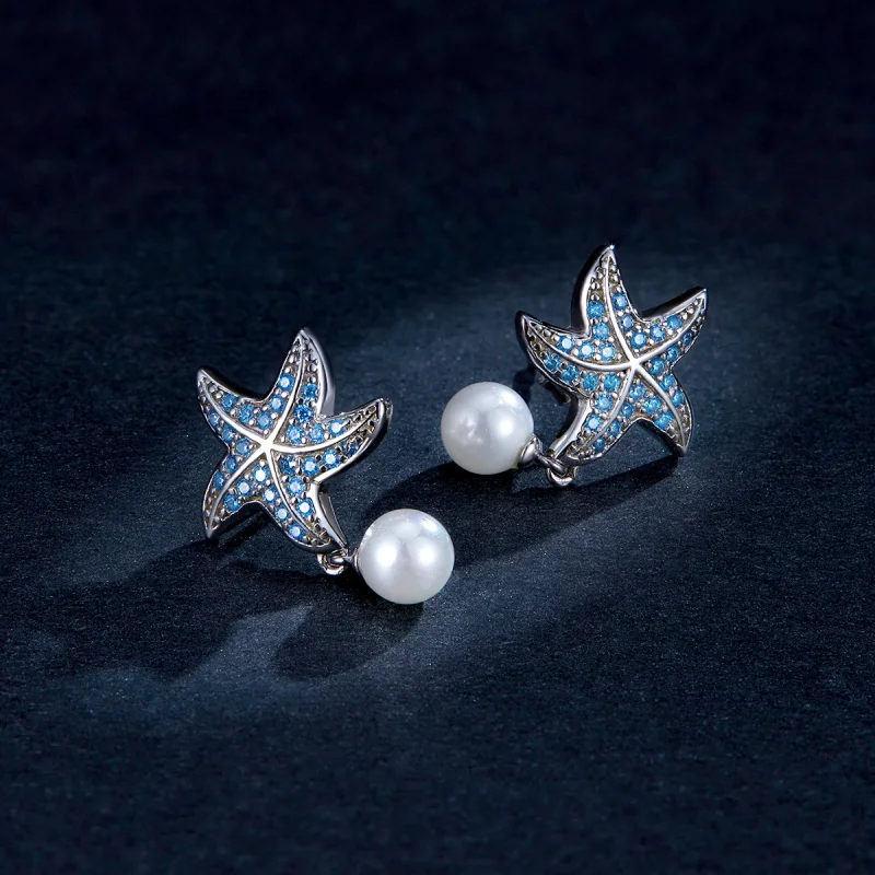 (image for) Pandora Style Silver Starfish With Pearls Stud Earrings - BSE405 - View 5