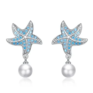 (image for) Pandora Style Silver Starfish With Pearls Stud Earrings - BSE405
