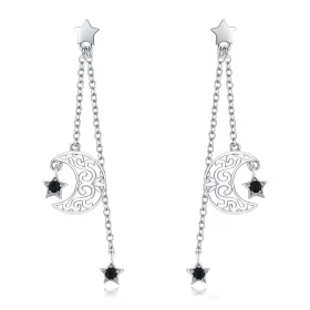 Pandora Style Silver Starlight Moon Hanging Earrings - SCE528 Pandora Style Silver Starlight Moon Hanging Earrings - SCE528