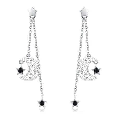 Pandora Style Silver Starlight Moon Hanging Earrings - SCE528 Pandora Style Silver Starlight Moon Hanging Earrings - SCE528