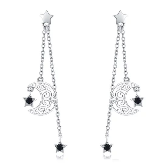 Pandora Style Silver Starlight Moon Hanging Earrings - SCE528