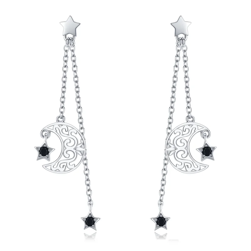 (image for) Pandora Style Silver Starlight Moon Hanging Earrings - SCE528 - Product Image