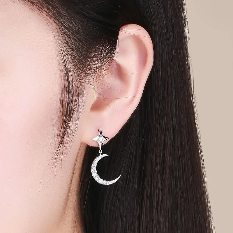 (image for) Pandora Style Silver Starlight Moon Sky Dangle Earrings - BSE050 - View 5