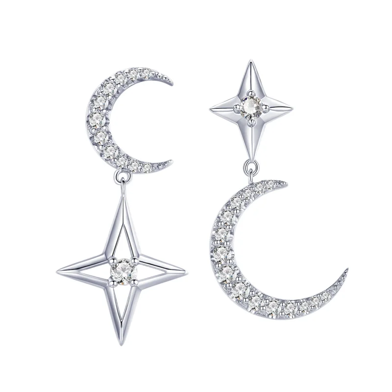(image for) Pandora Style Silver Starlight Moon Sky Dangle Earrings - BSE050 - Product Image