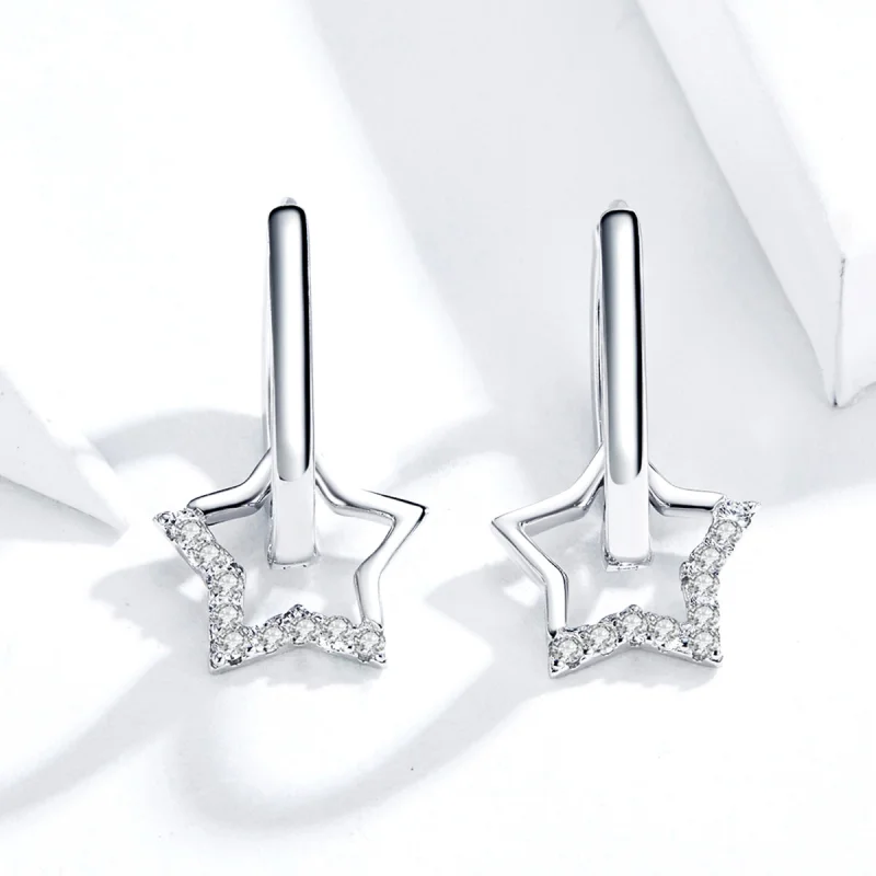 (image for) Pandora Style Silver Starry Dangle Earrings - BSE276 - View 3