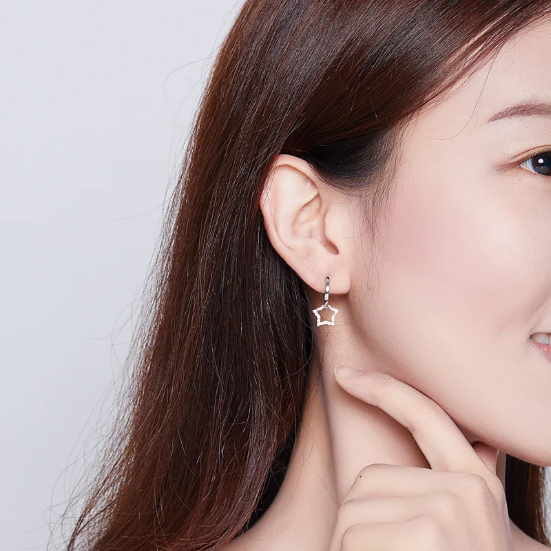 (image for) Pandora Style Silver Starry Dangle Earrings - BSE276 - View 6