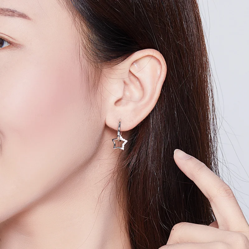 (image for) Pandora Style Silver Starry Dangle Earrings - BSE276 - View 7