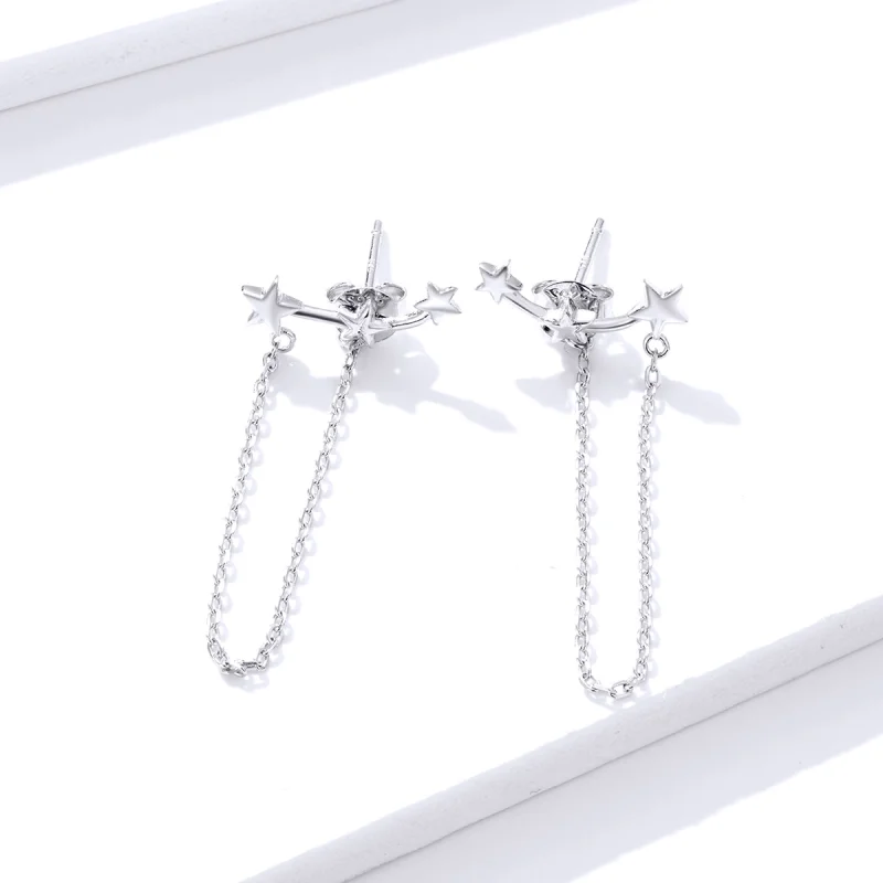 (image for) Pandora Style Silver Starry Dangle Earrings - BSE361 - View 2