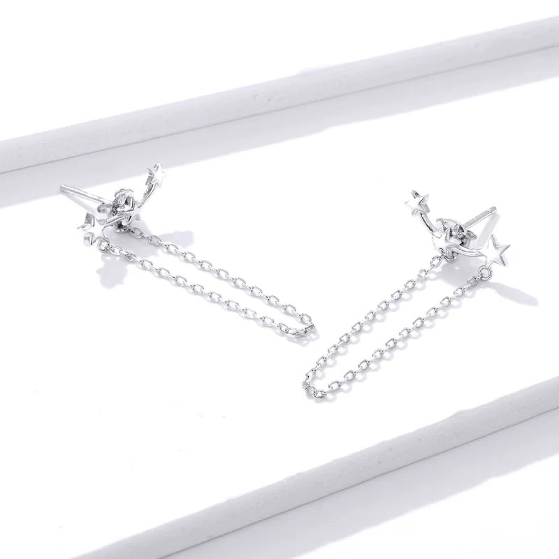 (image for) Pandora Style Silver Starry Dangle Earrings - BSE361 - View 3