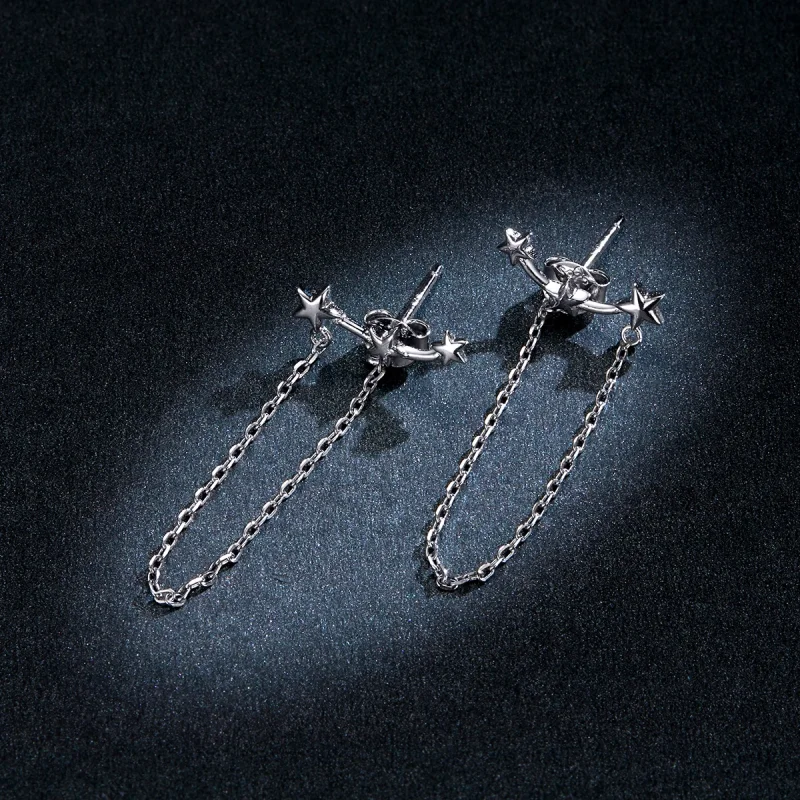 (image for) Pandora Style Silver Starry Dangle Earrings - BSE361 - View 5