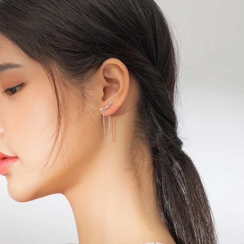 (image for) Pandora Style Silver Starry Dangle Earrings - BSE361 - View 8