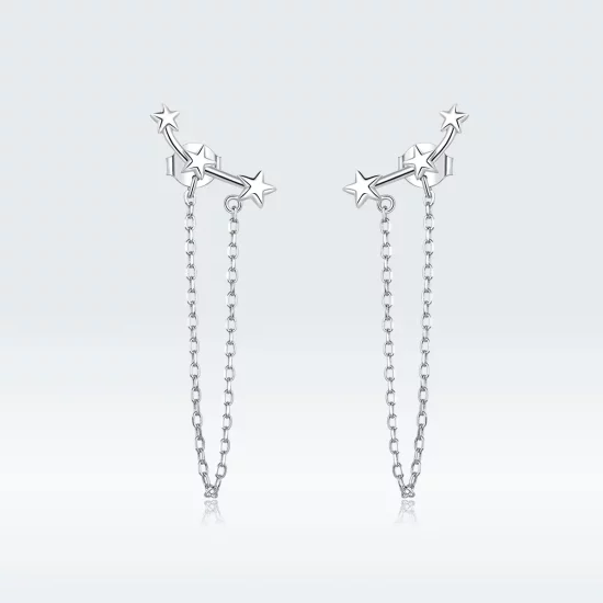 Pandora Style Silver Starry Dangle Earrings - BSE361