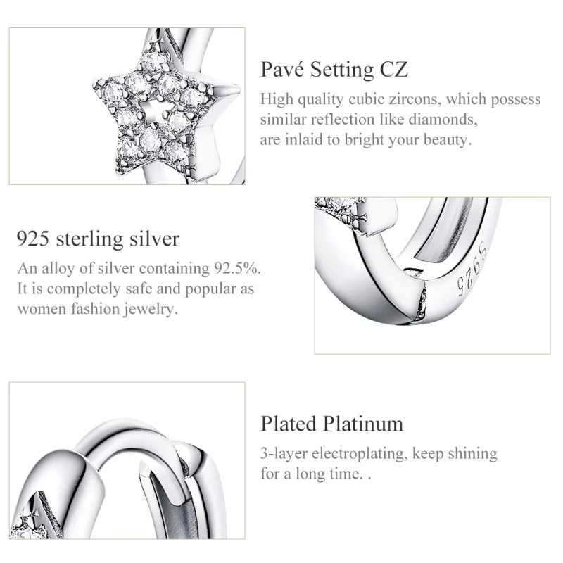 (image for) Pandora Style Silver Starry Light Hoop Earrings - BSE172 - View 3