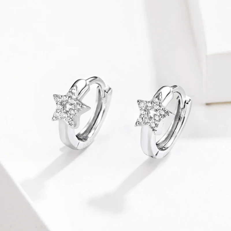(image for) Pandora Style Silver Starry Light Hoop Earrings - BSE172 - View 2