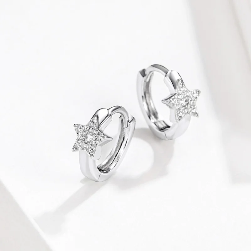 (image for) Pandora Style Silver Starry Light Hoop Earrings - BSE172 - View 4