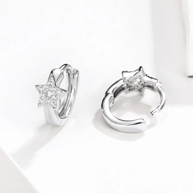 (image for) Pandora Style Silver Starry Light Hoop Earrings - BSE172 - View 5