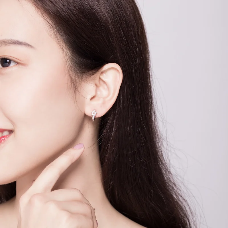 (image for) Pandora Style Silver Starry Light Hoop Earrings - BSE172 - View 6