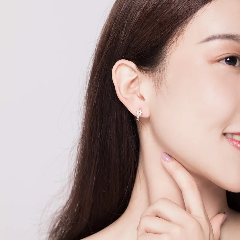 (image for) Pandora Style Silver Starry Light Hoop Earrings - BSE172 - View 8