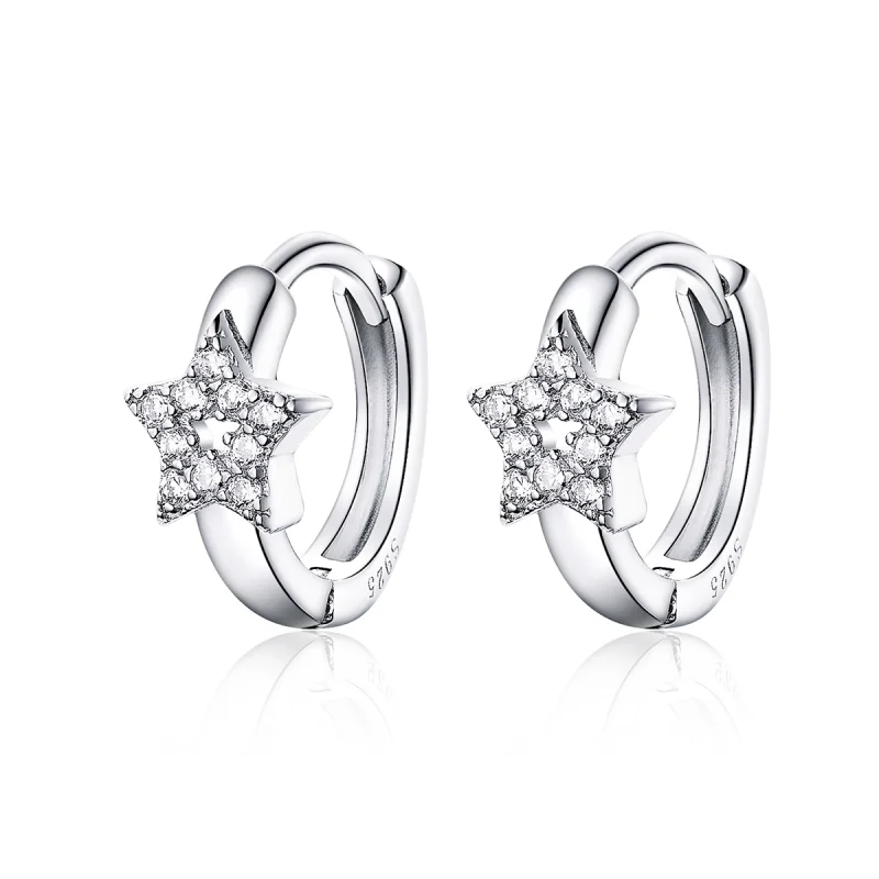 (image for) Pandora Style Silver Starry Light Hoop Earrings - BSE172 - Product Image