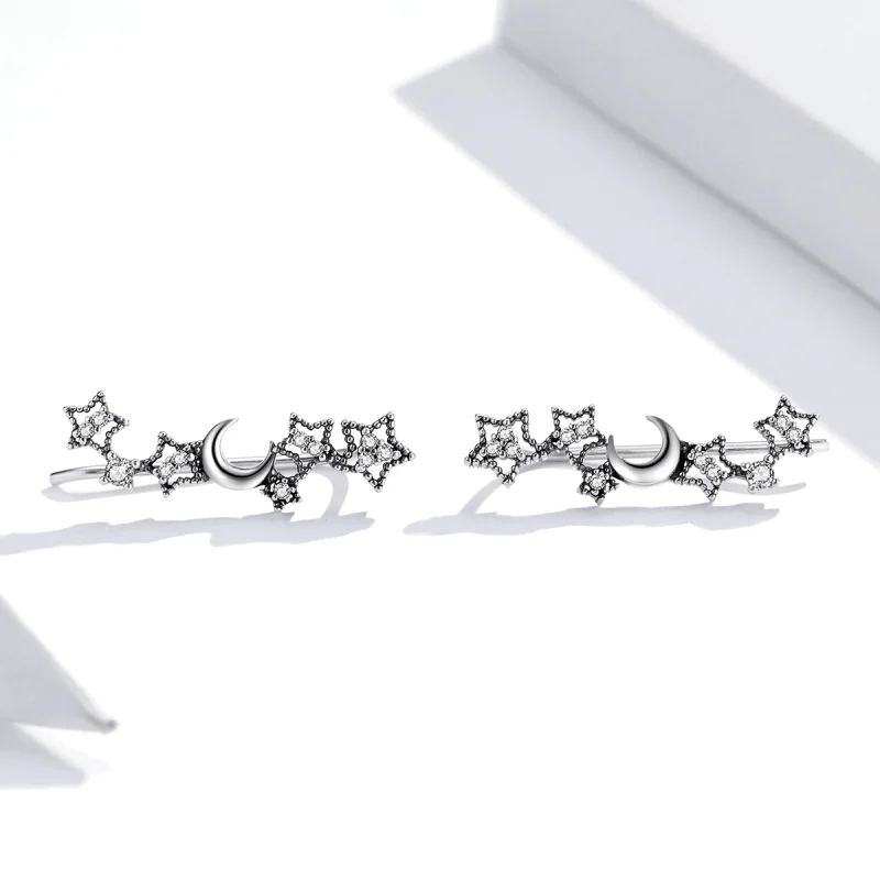 (image for) Pandora Style Silver Stars And Moon Stud Earrings - SCE926 - View 2