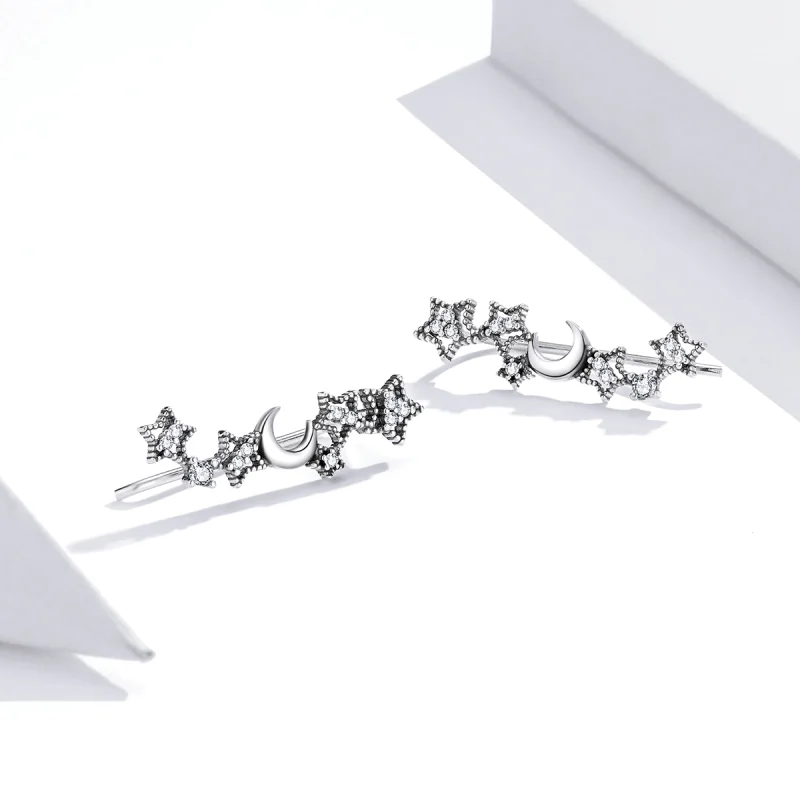 (image for) Pandora Style Silver Stars And Moon Stud Earrings - SCE926 - View 3