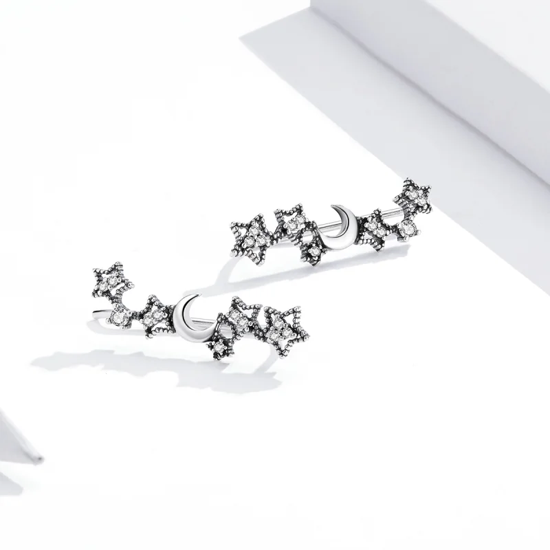 (image for) Pandora Style Silver Stars And Moon Stud Earrings - SCE926 - View 4