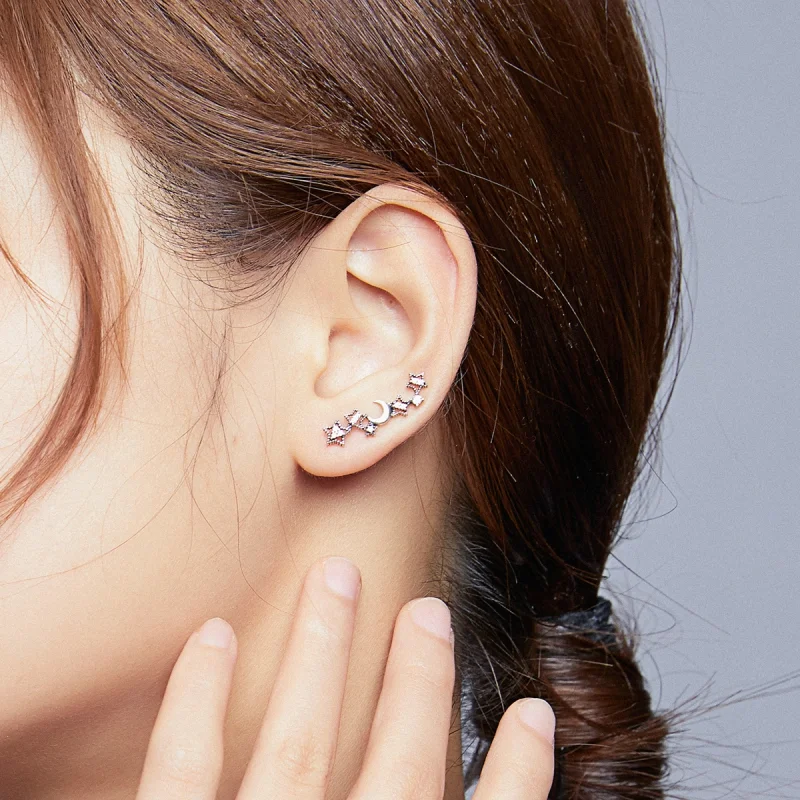 (image for) Pandora Style Silver Stars And Moon Stud Earrings - SCE926 - View 5