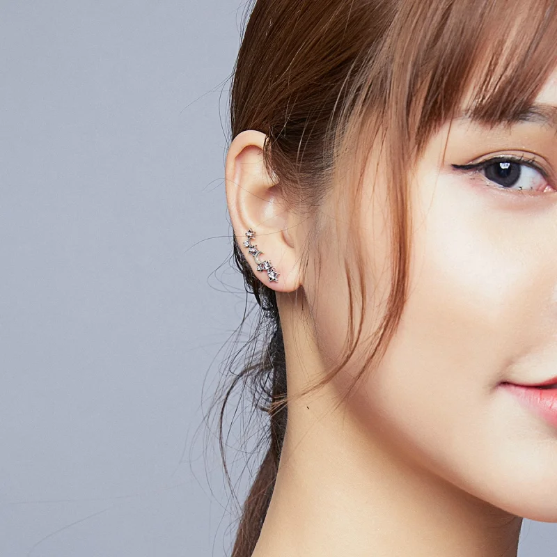 (image for) Pandora Style Silver Stars And Moon Stud Earrings - SCE926 - View 6