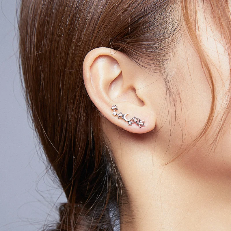 (image for) Pandora Style Silver Stars And Moon Stud Earrings - SCE926 - View 7