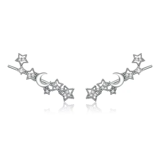 Pandora Style Silver Stars And Moon Stud Earrings - SCE926