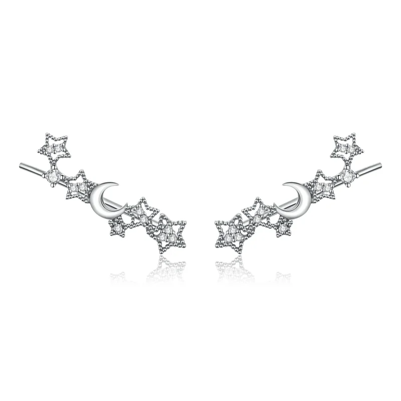(image for) Pandora Style Silver Stars And Moon Stud Earrings - SCE926 - Product Image