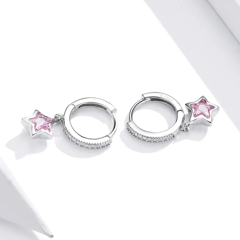 (image for) Pandora Style Silver Stars Dangle Earrings - BSE414 - View 4