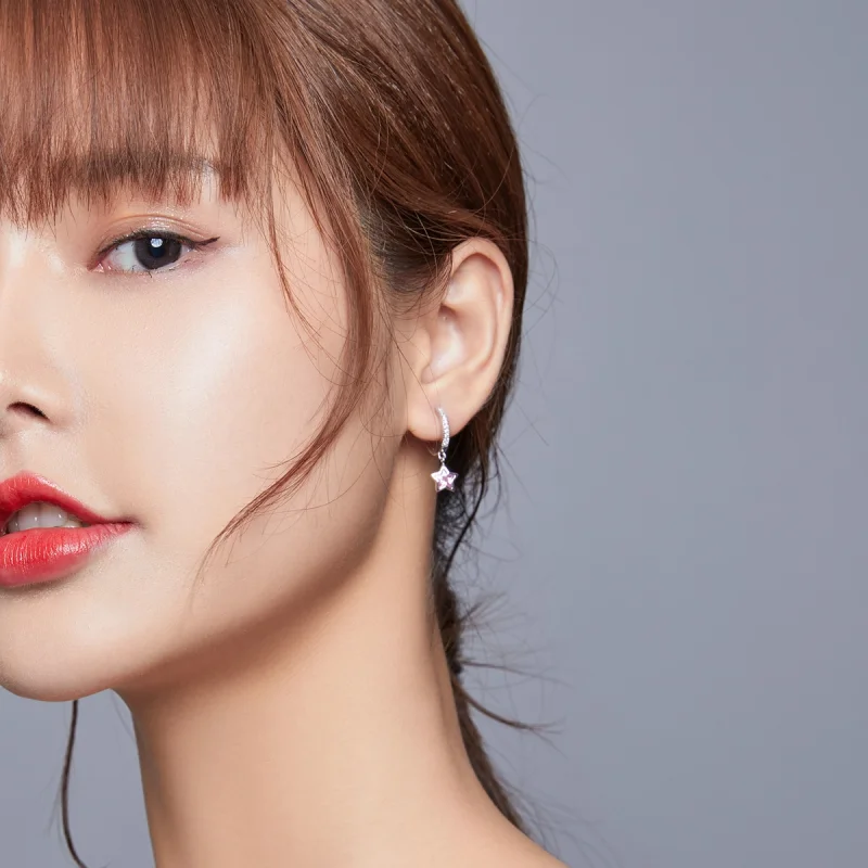 (image for) Pandora Style Silver Stars Dangle Earrings - BSE414 - View 5