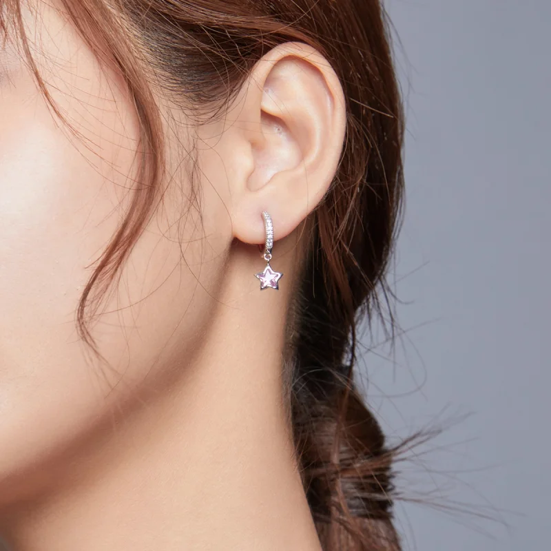 (image for) Pandora Style Silver Stars Dangle Earrings - BSE414 - View 6