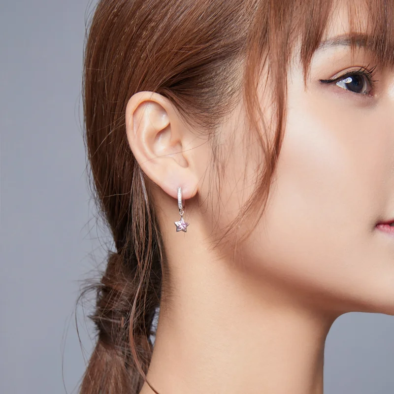 (image for) Pandora Style Silver Stars Dangle Earrings - BSE414 - View 7