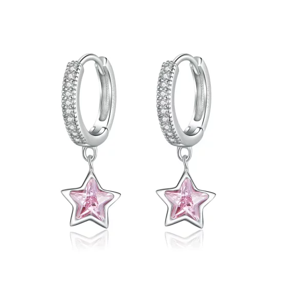 Pandora Style Silver Stars Dangle Earrings - BSE414