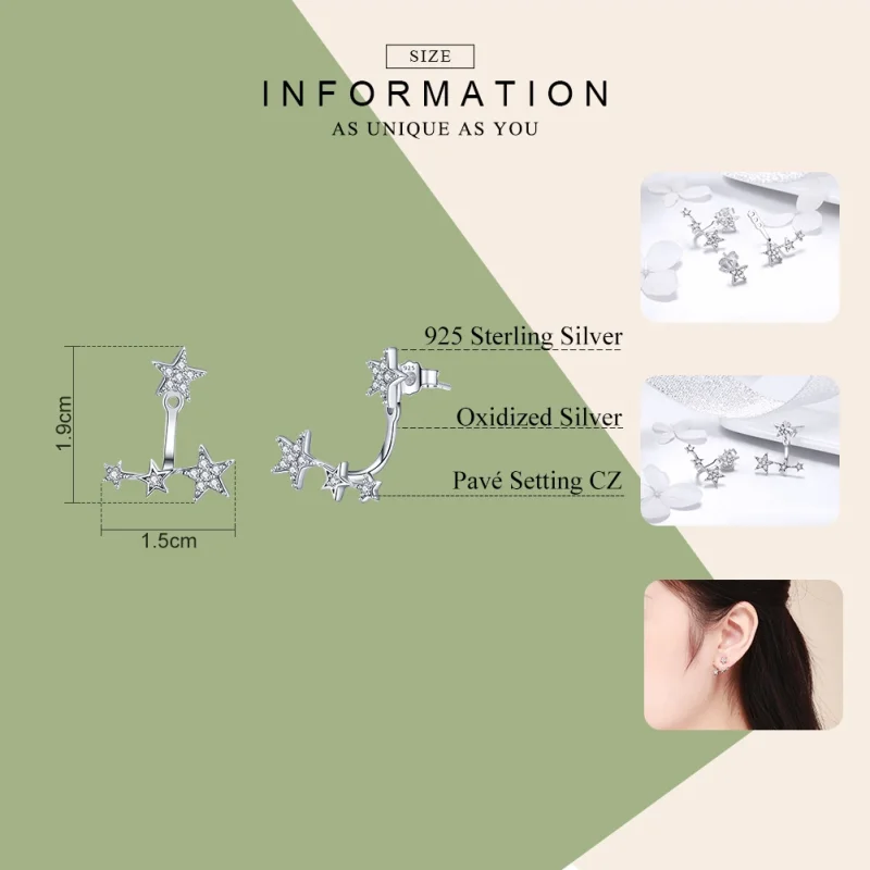 (image for) Pandora Style Silver Stars Stud Earrings - SCE448 - View 3