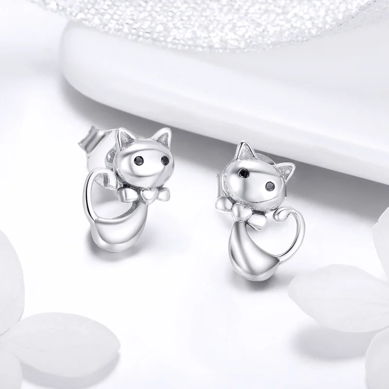 (image for) Pandora Style Silver Sticky Cat Stud Earrings - SCE450 - View 4