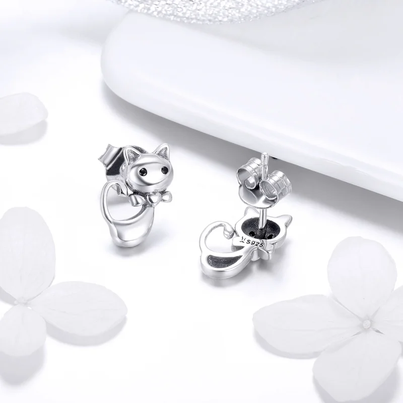 (image for) Pandora Style Silver Sticky Cat Stud Earrings - SCE450 - View 6