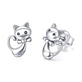 Pandora Style Silver Sticky Cat Stud Earrings - SCE450