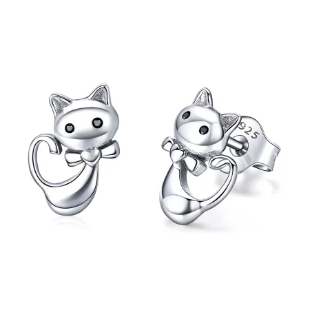 Pandora Style Silver Sticky Cat Stud Earrings - SCE450