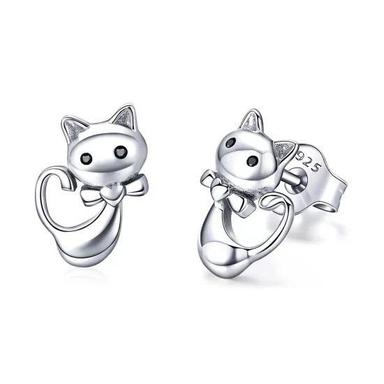 Pandora Style Silver Sticky Cat Stud Earrings - SCE450