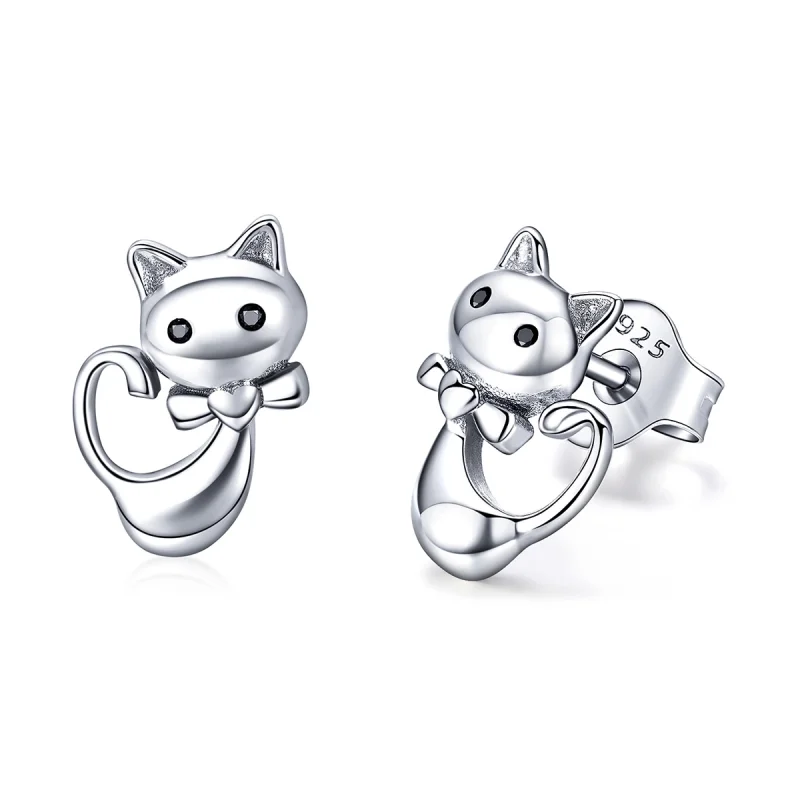 (image for) Pandora Style Silver Sticky Cat Stud Earrings - SCE450 - Product Image