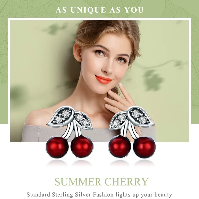 (image for) Pandora Style Silver Summer Cherry Stud Earrings - SCE404 - View 2